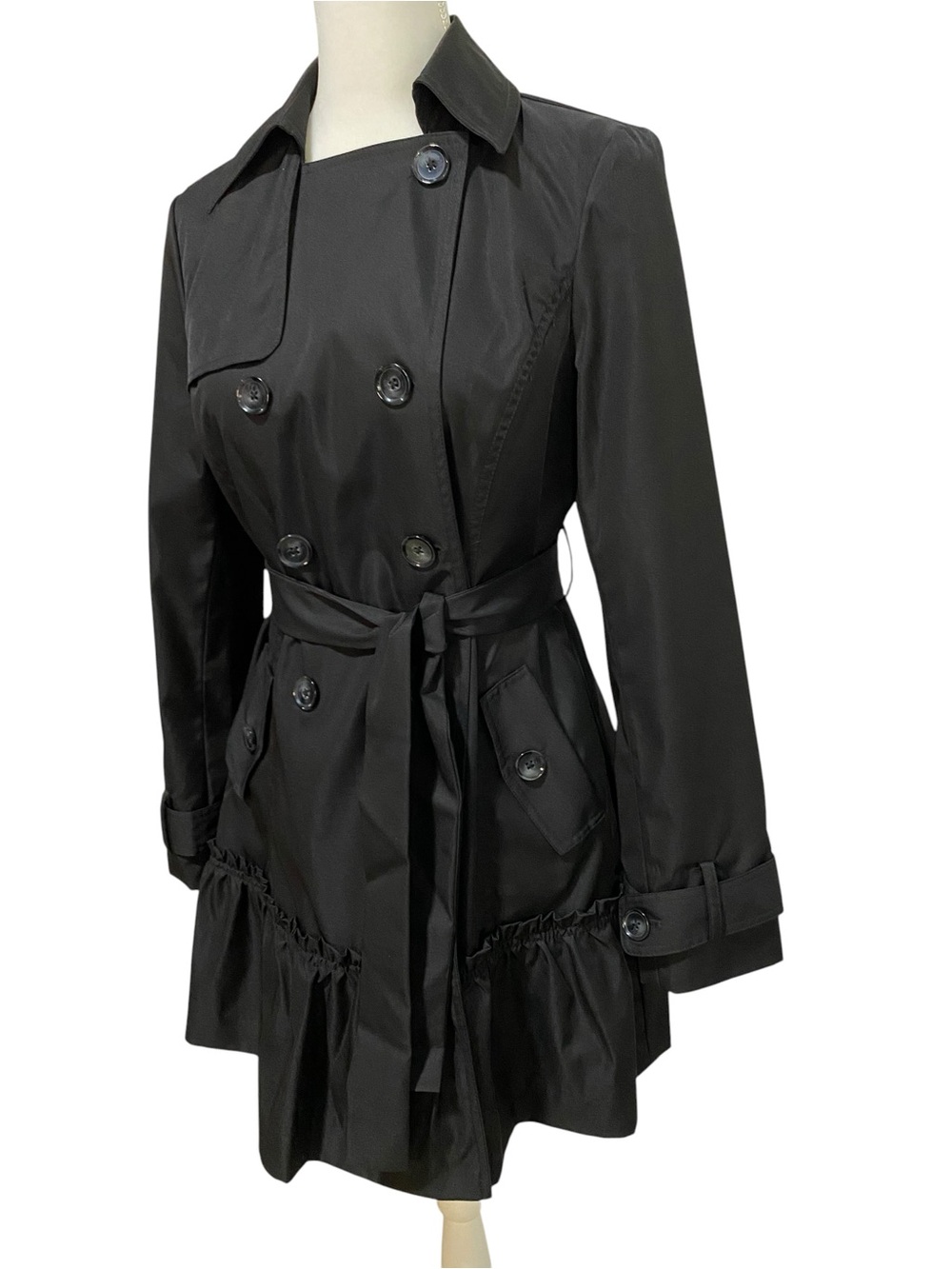 Sandro Black Double-Breasted Trench Coat Size Medium Jacket - Picture 6 of 17